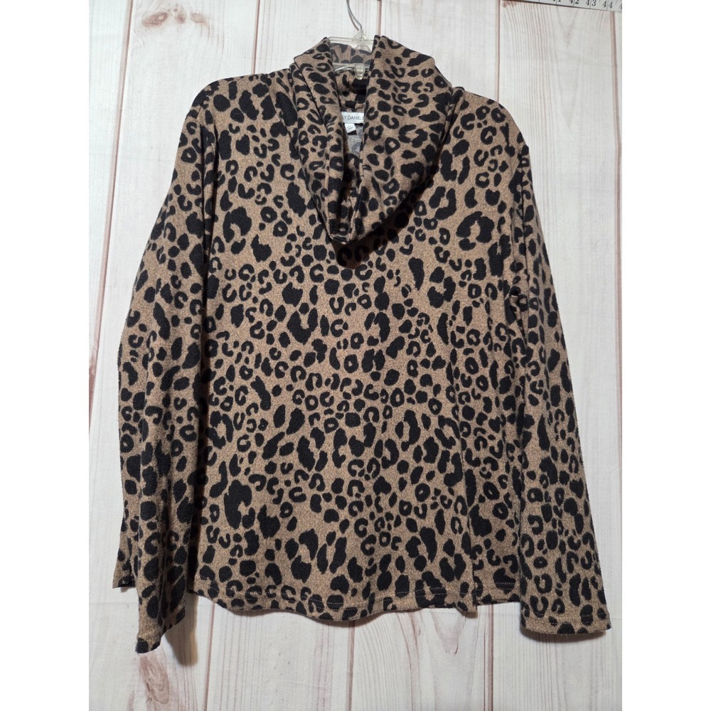 Emily Daniels Womens XL Leopard Print Cowl Neck Long Sleeve Top Tan Black Knit